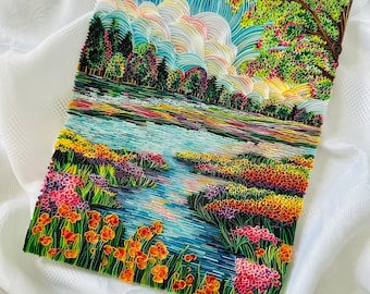 Arte mural escénico con filigrana de papel, manualidades con técnica mixta, paisajes, regalos DIY, manualidades