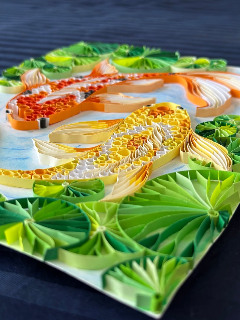 Koi Fish Art, Quilling Paper Wall Art, Paper Art, Handmade, Gifts for Her, Birthday Gift, Diy