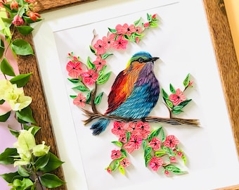 ペーパークイリング 額入り 人と犬 アート 手作りペーパークイリングアート、枝に止まる鳥、壁飾り - Etsy 日本
