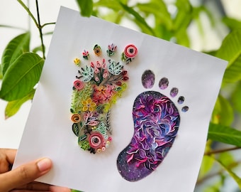 Arte de huella de bebé en filigrana, tarjeta de papel artesanal única, regalo para recién nacido