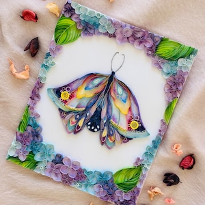 Butterfly Garden, Quilling Paper Wall Art, Arte della carta, Fatto a mano, Regali fai da te, Regalo di compleanno, Deco fai da te, Artigianato, Artigianato di carta, Decorazione per la casa