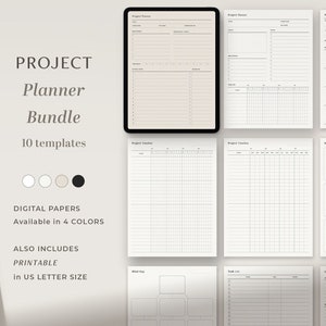 Ensemble de planificateur de projet, ensemble de planificateurs d'objectifs de productivité au travail, planificateur numérique, PDF imprimable