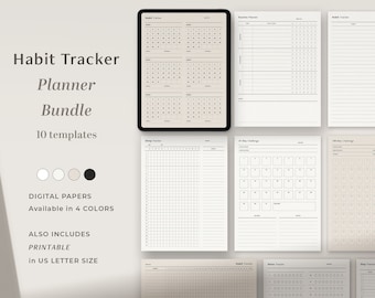 Digital Habit Tracker Bundle Template, Goodnotes Goal Tracker, Ipad Routine Planner Printable US Letter PDF