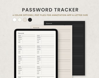 Password Tracker, ID Password Log, Password Keeper Digital Planner Template for Goodnotes on Ipad, Printable Letter PDF