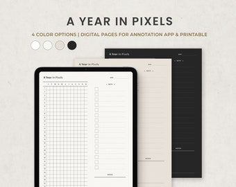 A Year in Pixels, Mood Tracker, Daily Mood Cart Digital Planner Template for Goodnotes on Ipad