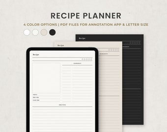 Recipe Book Digital Template, Goodnotes Cookbook Pages, iPad Recipe Card Template PDF