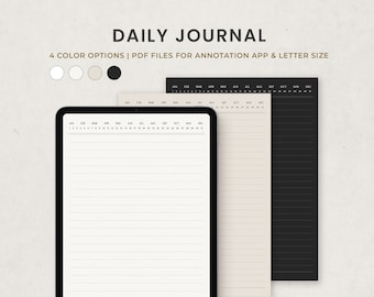 Daily Journal, Daily Notes, Daily Digital Paper Planner Template for Goodnotes on Ipad, Printable Letter PDF, Beige Dark Minimal Pages