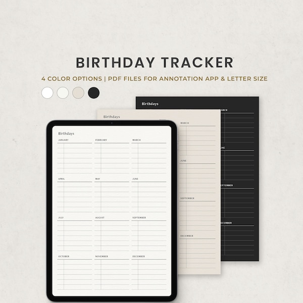 Birthday Tracker, Birthday Log, Important Dates, Birthdays, Yearly Overview Digital Planner Template for Goodnotes on Ipad, Printable Letter