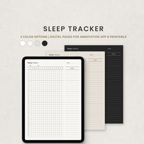 Sleep Tracker, Daily Monthly Sleep Log Digital Planner Template for Goodnotes on Ipad, Printable Letter PDF, Dark Mode Digital Pages