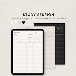 Study Session Planner, Student Planner, Academic Digital Planner Template for Goodnotes on Ipad, Printable Letter PDF, Dark Digital Pages