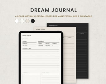 Dream Journal imprimible, Daily Dream Tracker, Digital Sleep Quality Log para Goodnotes Ipad, Notability PDF