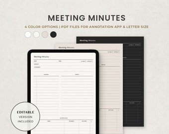 Appunti di riunione, verbali di riunione, modello di agenda digitale per agenda della riunione per Goodnotes su iPad