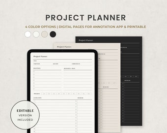 Project Planner, Productivity Planner, Work Planner Digital Template for Goodnotes on Ipad