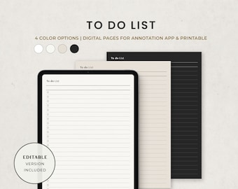 Lista delle cose da fare, elenco di controllo, elenco di attività, modello di agenda digitale minimalista per Goodnotes, iPad, PDF stampabile e modificabile