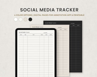 Social Media Tracker, Posting Log Digital Planner Template for Goodnotes on Ipad, Printable Letter PDF, Beige Dark Mode Digital Pages