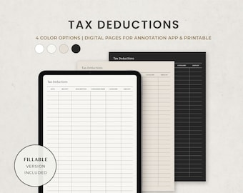 Tax Deduction Tracker, Business Tax Log Digital Planner Template for Goodnotes on Ipad, Printable Editable Letter PDF