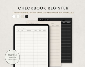 Checkbook Register, Check Balance Log, Check Transaction Tracker Digital Planner Template for Goodnotes on Ipad, Printable Letter PDF