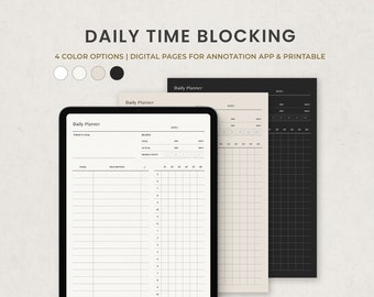 Daily Time Blocking Digital Planner, Minimalist Time Log (PDF)