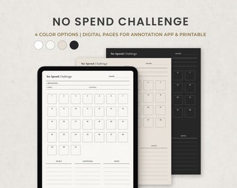 No Spend Challenge Tracker Digital Planner Template for Goodnotes on Ipad, Saving Planner