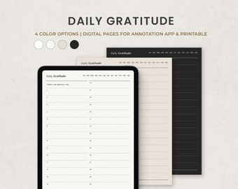 Registro mensile della gratitudine, modello di diario digitale giornaliero della gratitudine per Goodnotes su Ipad, lettera stampabile PDF