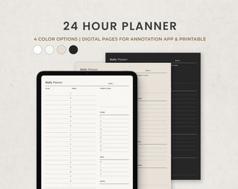 24 Hour Daily Planner, Hourly Schedule, Time Blocking, Daily To Do List Digital Planner Template for Goodnotes on Ipad, Printable Letter PDF