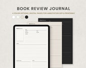 Book Review Journal, Reading Digital Planner Template for Goodnotes on Ipad, Printable Letter PDF, Beige Dark Minimal Pages