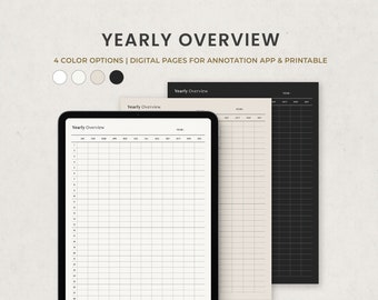 Yearly Overview, Year At a Glance, Yearly Digital Planner Template for Goodnotes Ipad, Printable Letter PDF, Digital Pages
