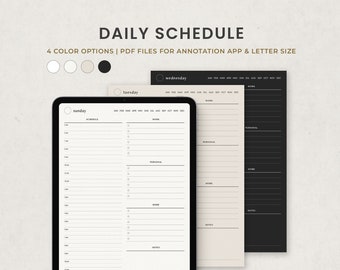 Dagelijks schema, dagelijkse uurlijkse digitale planner-sjabloon voor Goodnotes op Ipad, afdrukbare pdf