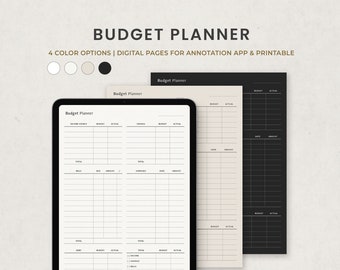 Budget Planner, Monthly Finance Digital Planner Template with Expense Tracker for Goodnotes on Ipad, Printable Letter PDF