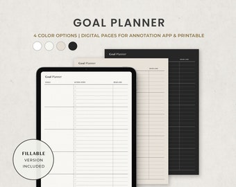 Goal Planner, 2026 Yearly Goals, Goal Tracker Digital Planner Template for Goodnotes Ipad, Printable Editable PDF