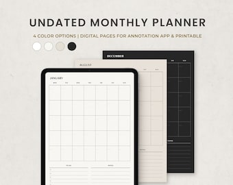 Monthly Planner Undated Digital Planner Template for Goodnotes Ipad, Monthly Calendar