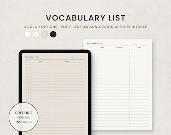 vocabulary list etsy