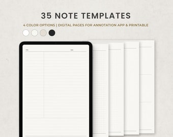 Papel de cuaderno digital, plantilla para tomar notas, páginas digitales Goodnotes para iPad, páginas digitales beige y negras en PDF