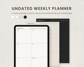 Weekly Planner Undated Digital Planner Template for Goodnotes Ipad, Week at a Glance, Darkmode Portrait Paper Texture PDF