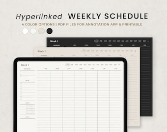 Weekly Schedule, Weekly Hourly Digital Planner Template for Goodnotes Ipad, Week at a Glance, White Beige Darkmode Landscape Planner