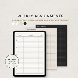 Weekly Assignments, Homework Tracker, Assignment Planner Digital Planner Template for Goodnotes on Ipad, Printable Editable Letter PDF