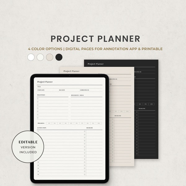 Project Planner, Productivity Planner, Work Planner Digital Template for Goodnotes on Ipad