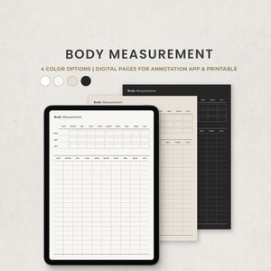 Body Measurement Tracker, registro de pérdida de peso, plantilla digital de planificador de dieta para Goodnotes en Ipad, PDF de carta imprimible, página digital en modo oscuro