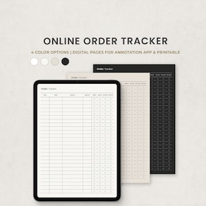 Planificador digital de registro de compras, lista de compras y seguimiento de pedidos en línea para Goodnotes en iPad, carta imprimible en formato PDF