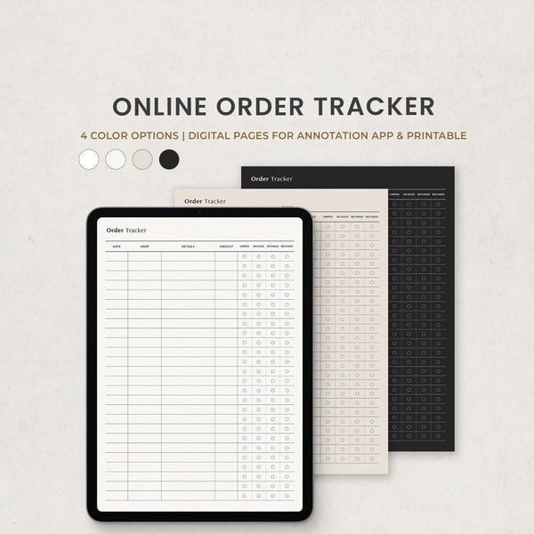 Online Order Tracker, Shopping List, Purchase Log Digital Planner Template for Goodnotes on Ipad, Printable Letter PDF