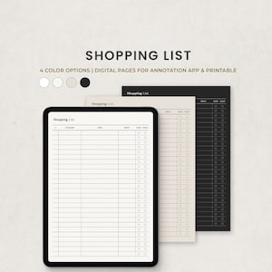 Einkaufsliste, Einkaufsliste, Wunschliste, Digitale Planer vorlage für Goodnotes auf Ipad, Druckbare Brief PDF