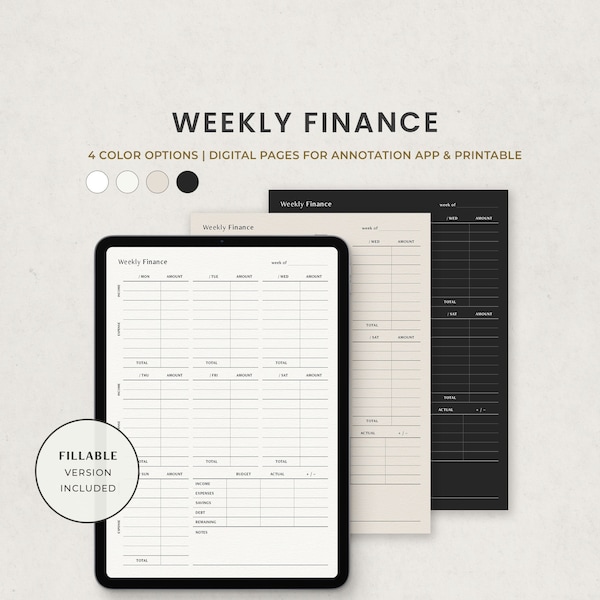 Weekly Finance Tracker, Weekly Budget, Expense Log Digital Planner Template for Goodnotes on Ipad, Printable Editable Letter PDF
