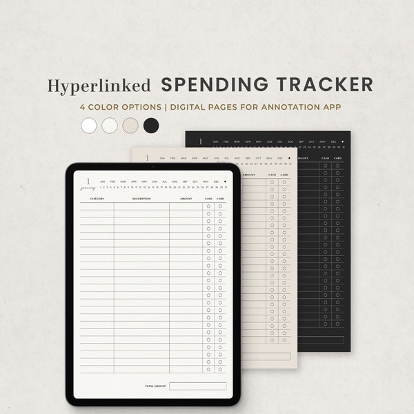 Hyperlinked Daily Spending Tracker, Expense Log, Personal Finance Digital Planner Template for Goodnotes on Ipad