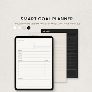 SMART Goal Planner, plantilla de planificador digital para establecer objetivos para Goodnotes en Ipad, páginas digitales en modo oscuro PDF de cartas imprimibles