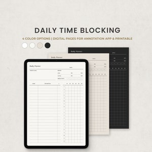Daily Time Blocking, Study Planner, Task Time Management Digital Planner for Goodnotes on Ipad, Time Log, Work Planner Template PDF