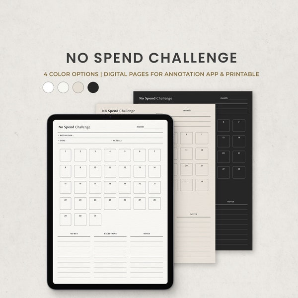 No Spend Challenge Tracker Digital Planner Template for Goodnotes on Ipad, Saving Planner