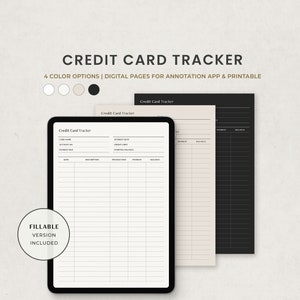 Seguimiento de pagos de tarjetas de crédito, plantilla de planificador digital de registro de pagos de deudas para Goodnotes en Ipad, carta editable imprimible en PDF