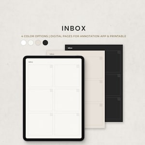Rastreador de caixa de entrada, despejo cerebral, caixas em branco, modelo de planejador digital organizador de ideias para Goodnotes no Ipad, carta para impressão em PDF, papel digital