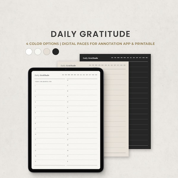 Monthly Gratitude Log, Digital Daily Gratitude Journal Template for Goodnotes on Ipad, Printable Letter PDF