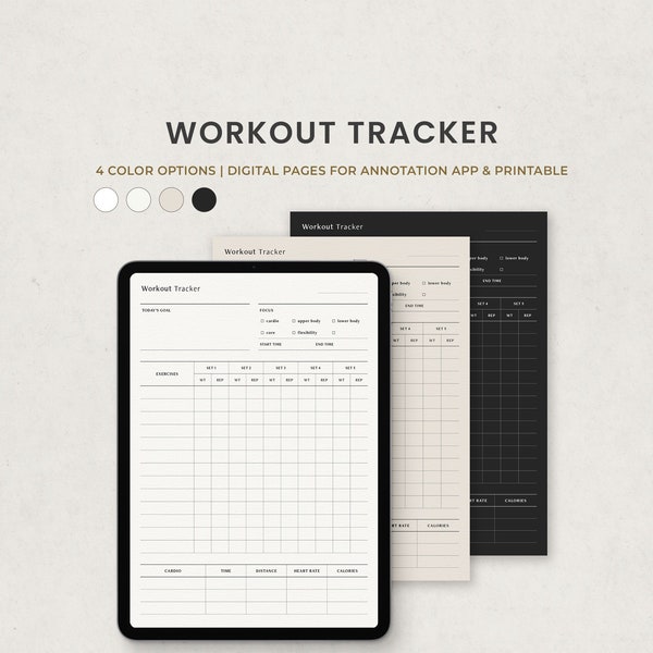 Workout Tracker, Daily Exercise Planner Digital Template for Goodnotes IPAD, Fitness Planner Printable PDF